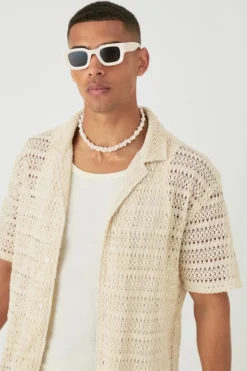 Clearance boohooMAN Oversized Weave Look Shirt ecru