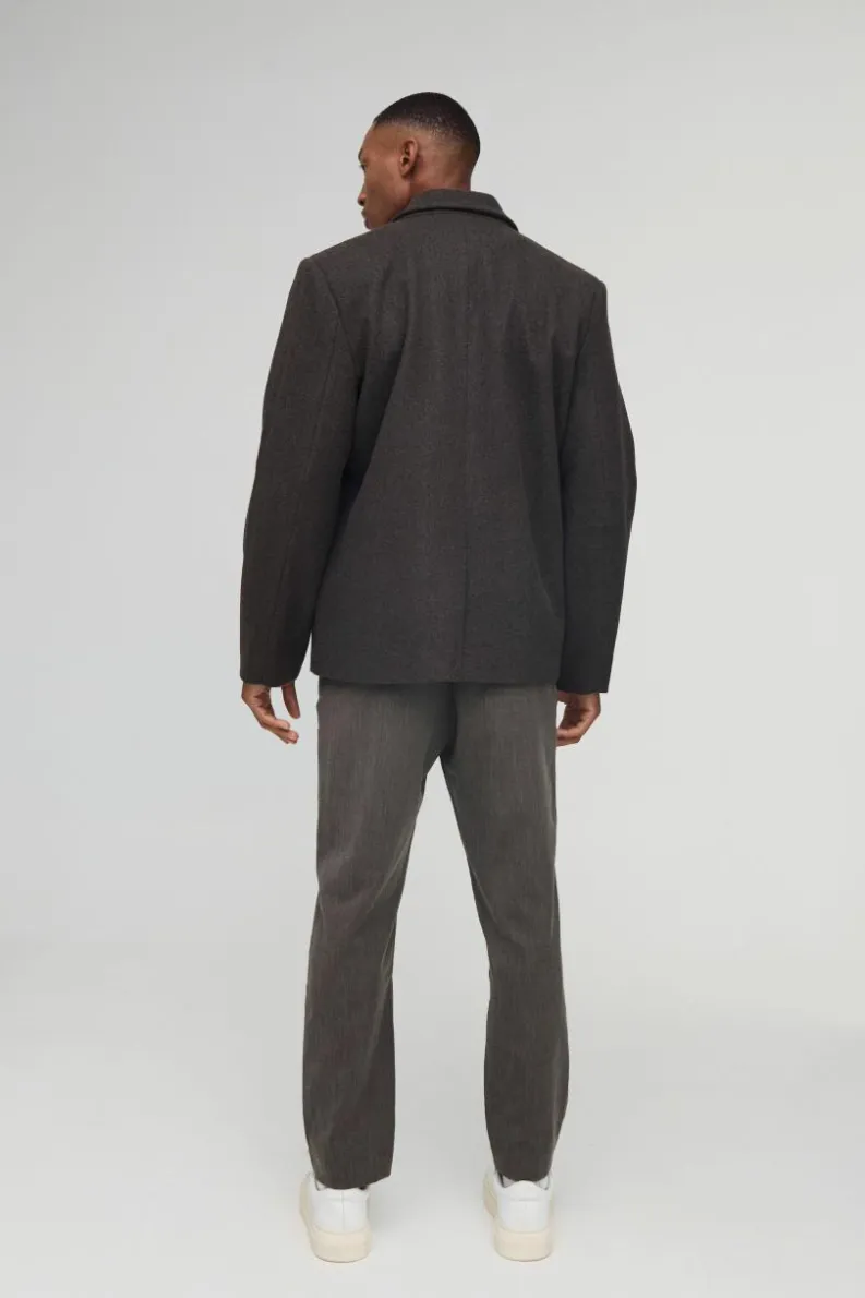 Discount boohooMAN Oversized Wool Look Boxy Blazer taupe