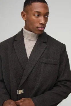 Discount boohooMAN Oversized Wool Look Boxy Blazer taupe