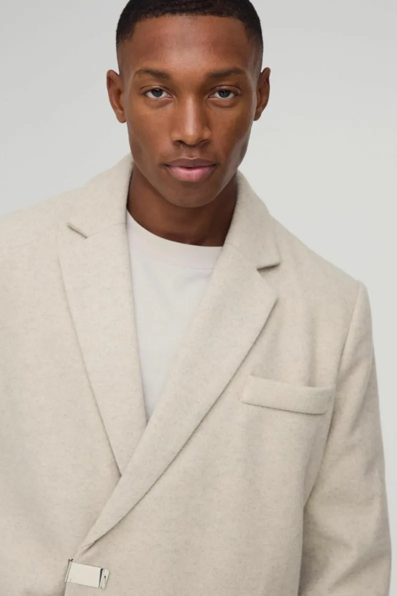 New boohooMAN Oversized Wool Look Boxy Blazer charcoal