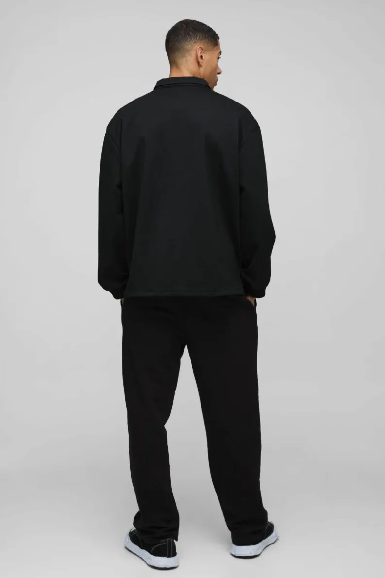 Outlet boohooMAN Oversized Worldwide Applique Half Zip Rugby Polo black