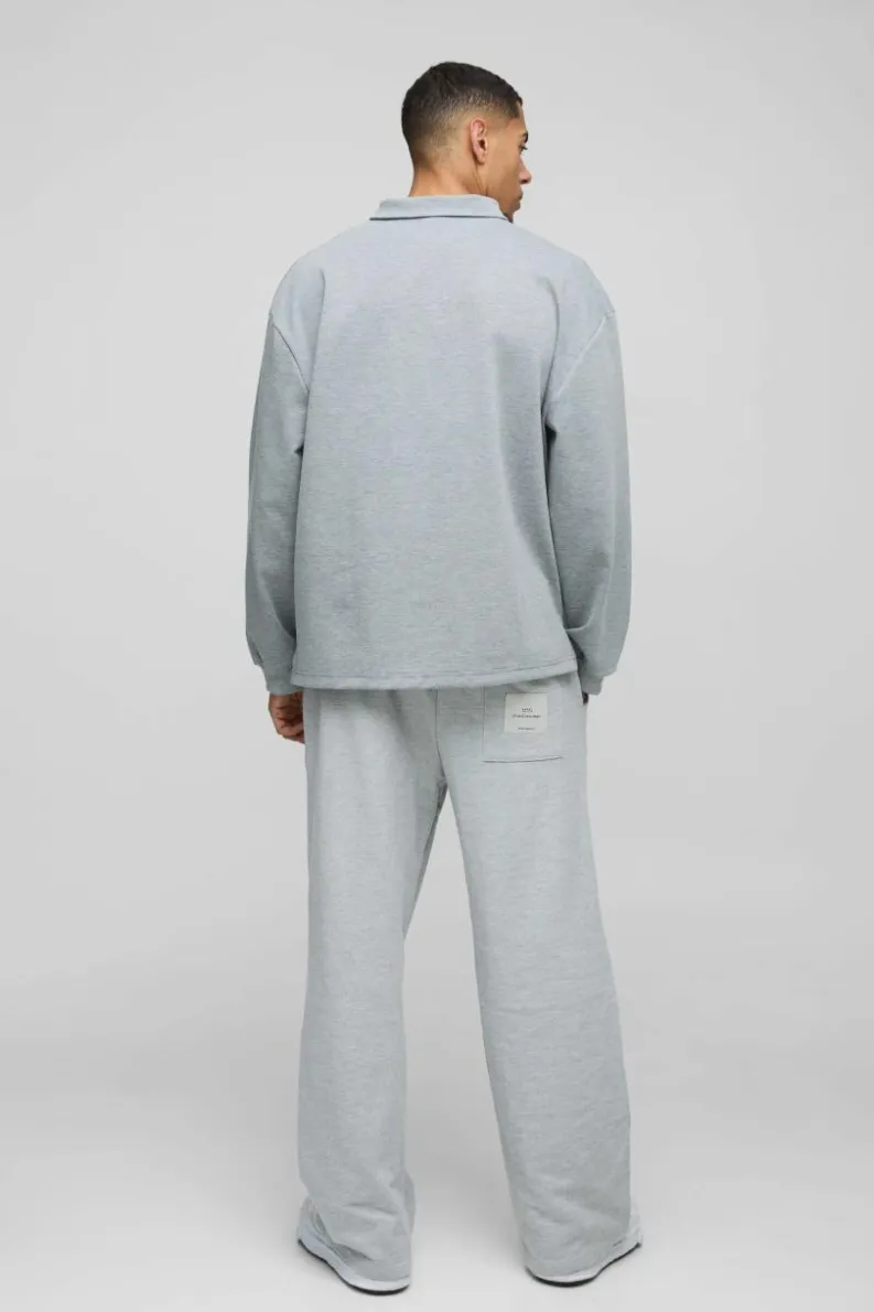 Discount boohooMAN Oversized Worldwide Applique Half Zip Rugby Polo grey