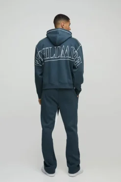 New boohooMAN Oversized Worldwide Contrast Stitch Gusset Tracksuit slate blue
