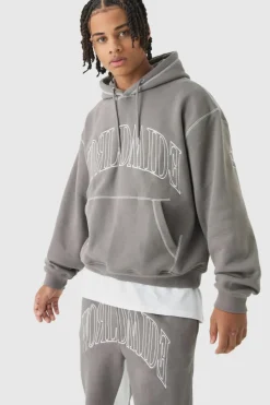 Outlet boohooMAN Oversized Worldwide Contrast Stitch Gusset Tracksuit charcoal