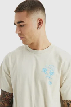 Cheap boohooMAN Oversized Worldwide Floral Graphic T-shirt ecru