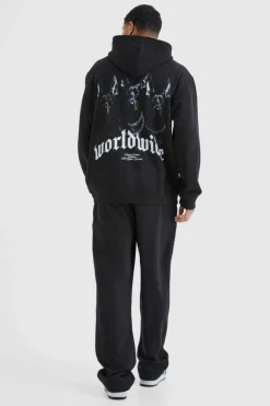 Store boohooMAN Oversized Worldwide Graphic Hoodie black