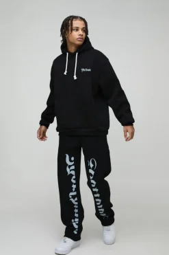 Cheap boohooMAN Oversized Worldwide Gusset Twisted Drawcord Tracksuit black