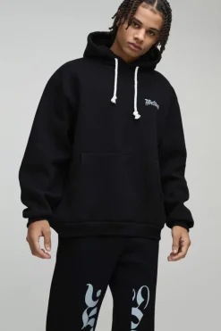 Cheap boohooMAN Oversized Worldwide Gusset Twisted Drawcord Tracksuit black
