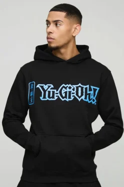 Discount boohooMAN Oversized Yu-Gi-Oh Blue Eyes Dragon License Print Hoodie black