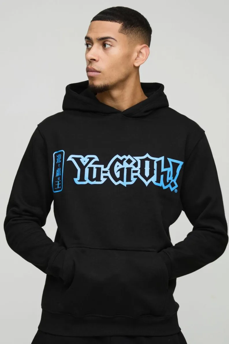 Discount boohooMAN Oversized Yu-Gi-Oh Blue Eyes Dragon License Print Hoodie black