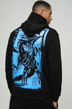 Discount boohooMAN Oversized Yu-Gi-Oh Blue Eyes Dragon License Print Hoodie black