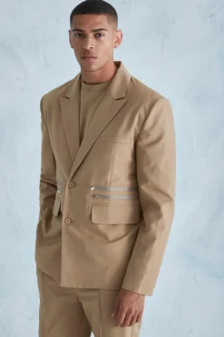 Discount boohoo Oversized Zip Pocket Suit camel