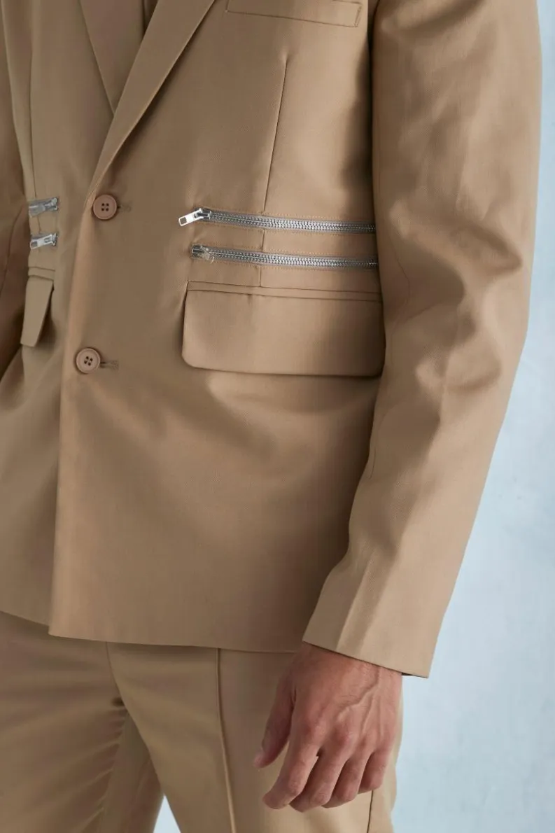 Discount boohoo Oversized Zip Pocket Suit camel