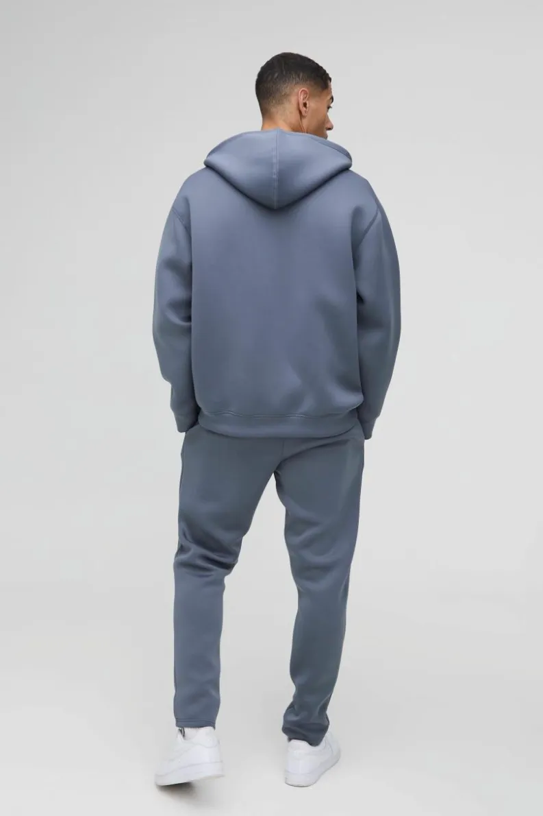 Flash Sale boohooMAN Oversized Zip Through Bonded Scuba Hoodie slate