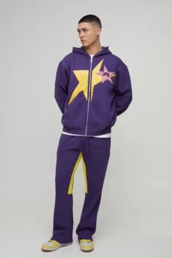 New boohooMAN Oversized Zip Through Evil Teddy Printed Applique Hooded Tracksuit purple