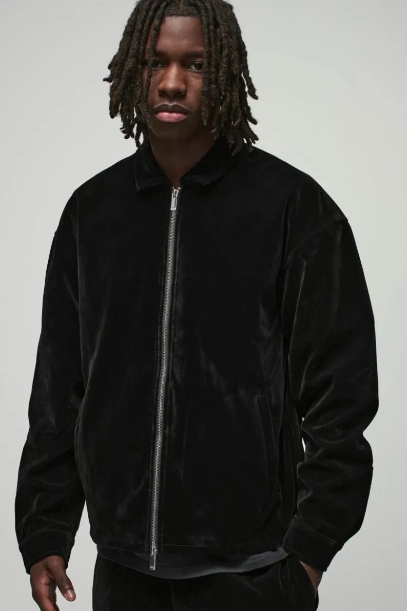 Best boohoo Oversized Zip Through Velour Overshirt & Trouser Set black