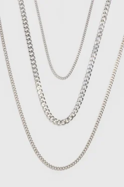 Online boohooMAN 3 Pack Chain Necklace In silver