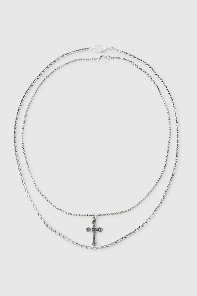 Clearance boohooMAN 2 Pack Cross Pendant Necklace In silver