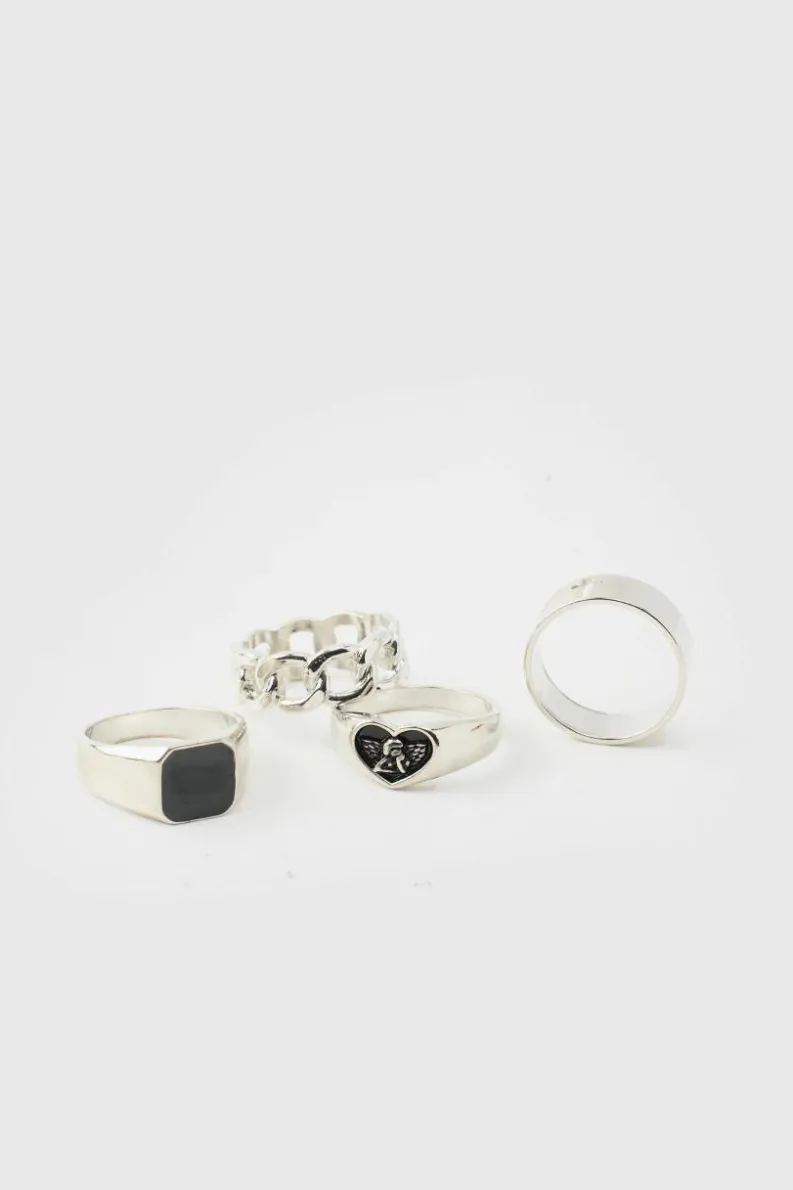 Best Sale boohooMAN 4 pack Cross Ring Set silver