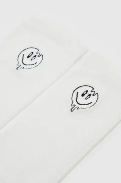 Store boohooMAN 1 Pack Embroidered Trippy Face Sock white