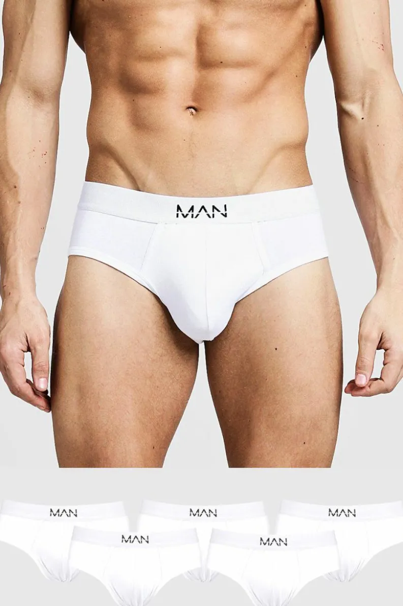 Shop boohooMAN 5 Pack MAN Dash Briefs white