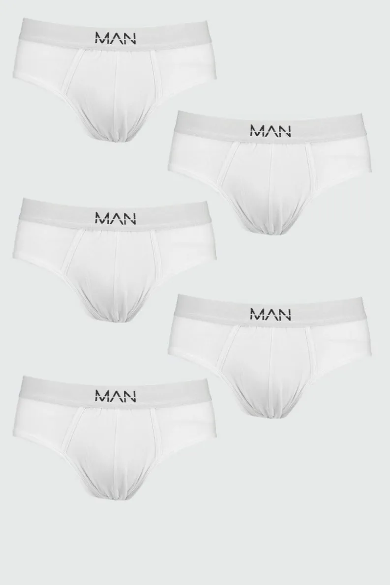 Shop boohooMAN 5 Pack MAN Dash Briefs white