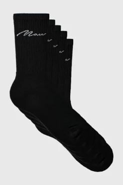 Cheap boohooMAN 5 Pack MAN Script Logo Plain Sport Socks black