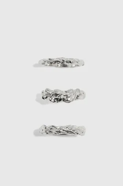 Best boohooMAN 3 Pack Melted Effect Rings In silver
