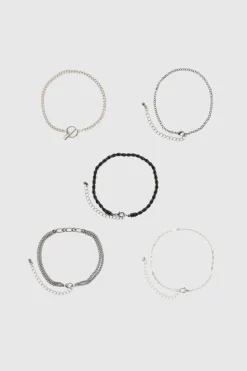 Online boohooMAN 5 Pack Mixed Chain Bracelets silver
