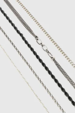 Online boohooMAN 5 Pack Mixed Chain Bracelets silver