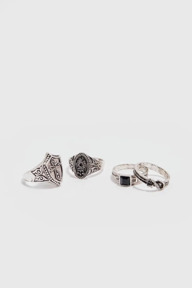 Fashion boohooMAN 4 Pack Rings in Gunmetal gun metal