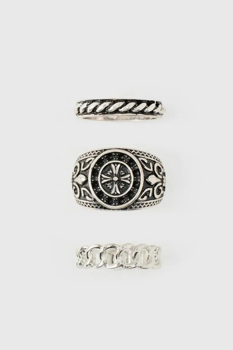 Online boohooMAN 3 Pack Rings silver