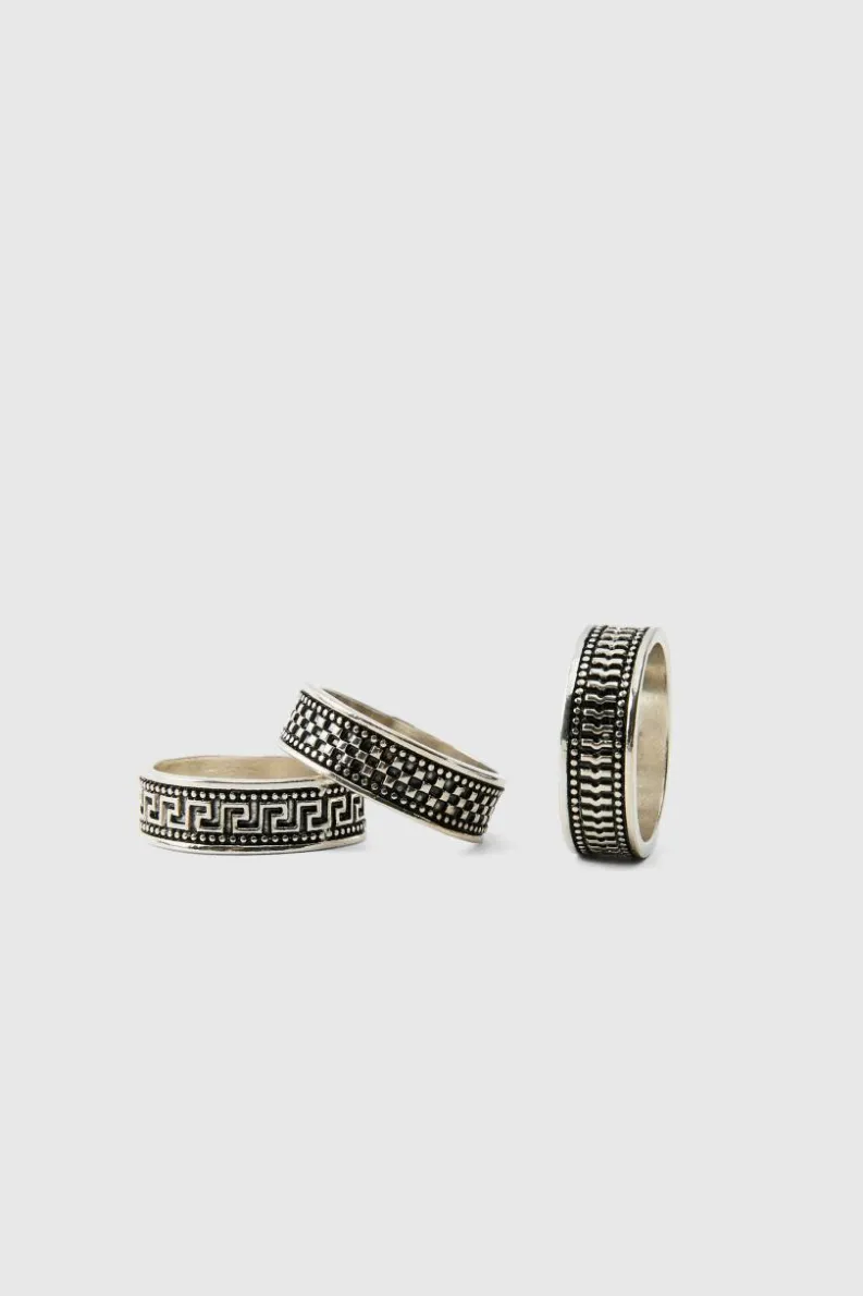 Cheap boohooMAN 3 Pack Ring Set silver