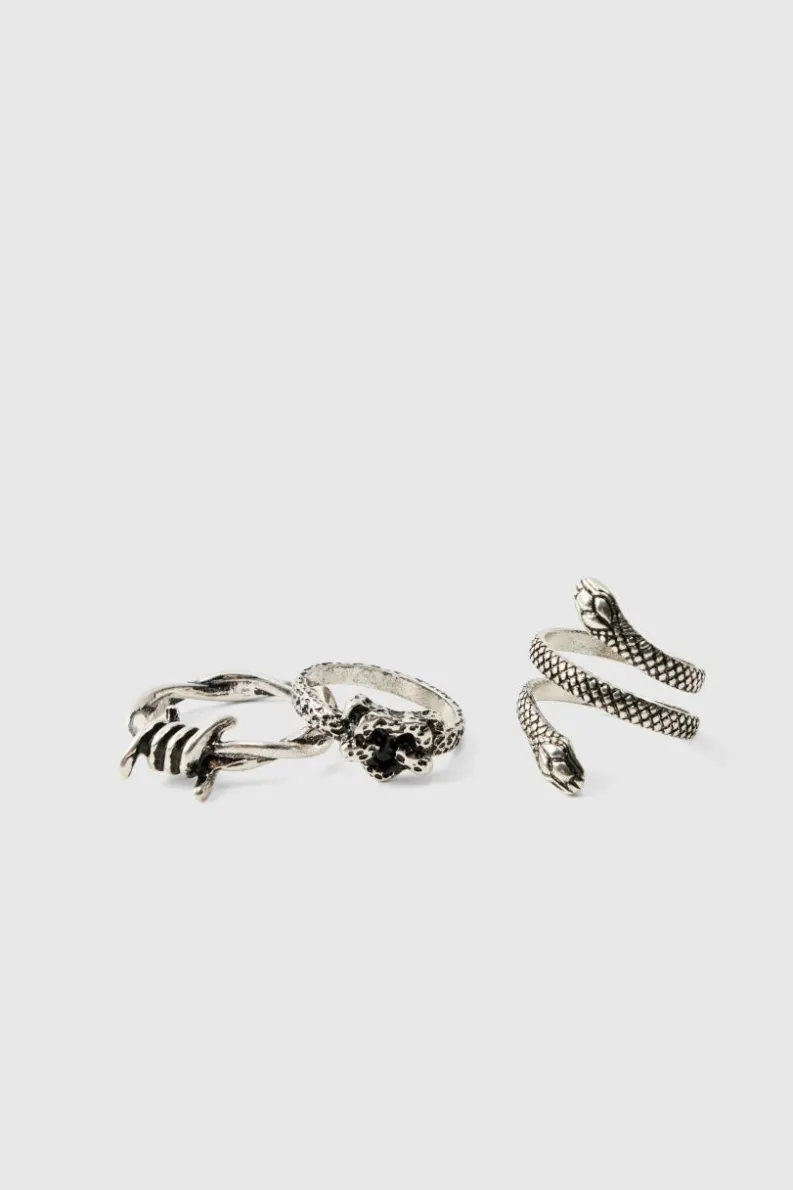 Hot boohooMAN 3 Pack Snake Rings silver