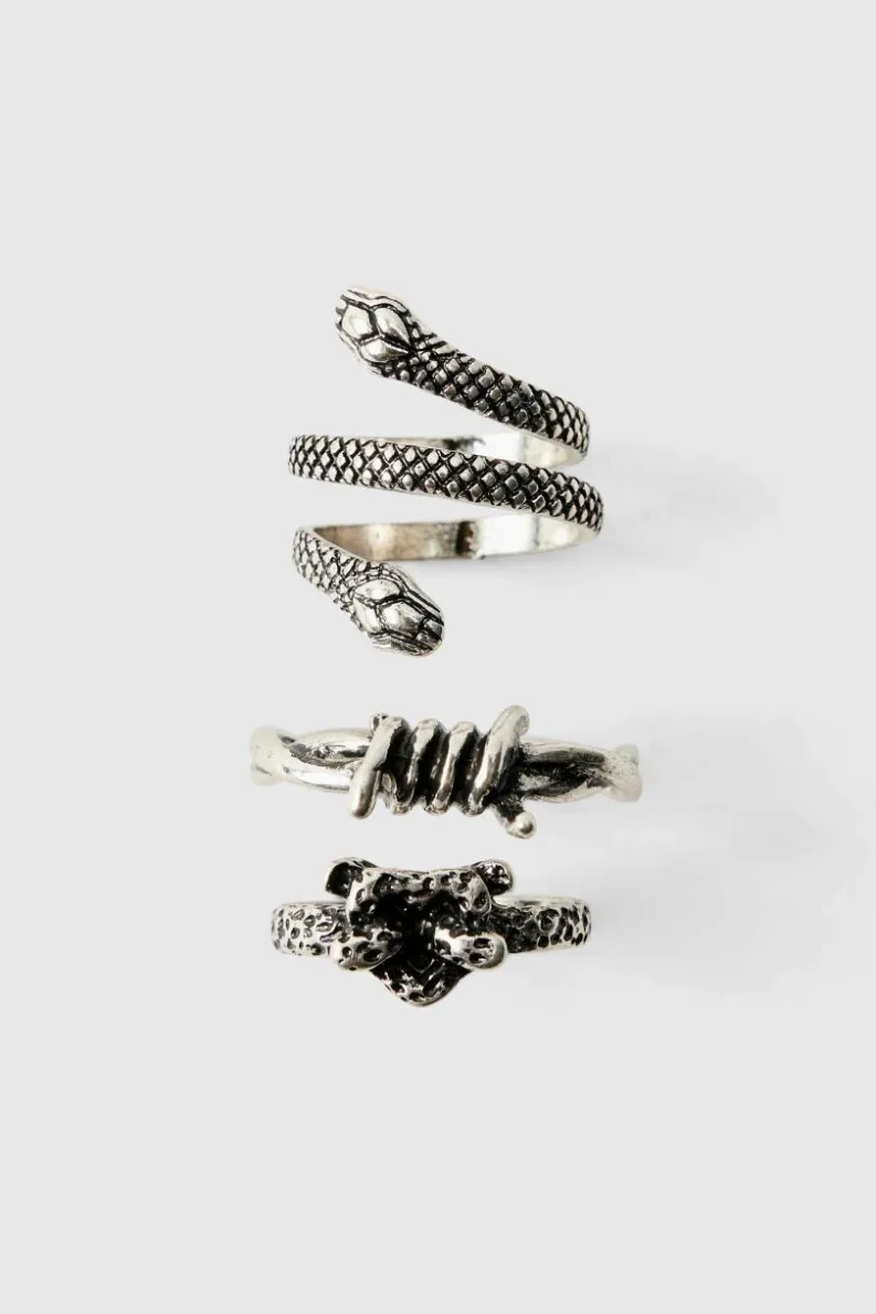 Hot boohooMAN 3 Pack Snake Rings silver