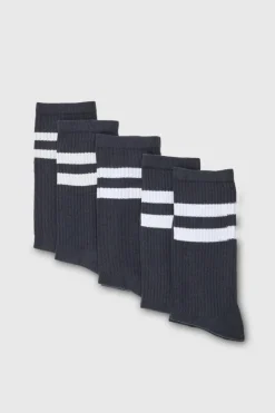 New boohooMAN 5 Pack Sport Stripe Socks black