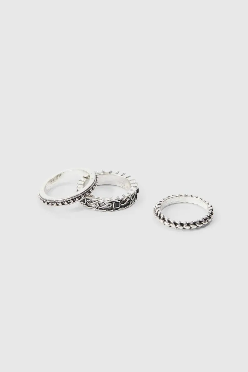 Fashion boohooMAN 3 Pack Stacked Rings In silver