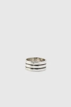Store boohooMAN 3 Pack Stone Embossed Rings silver