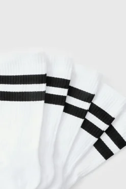 Shop boohooMAN 5 Pack Stripe Sport Socks white