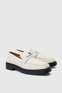 New boohooMAN Padded Pu Loafer In ecru