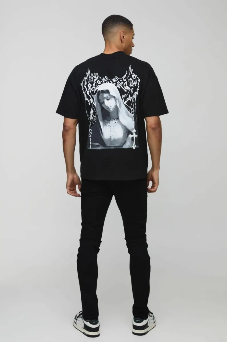 Cheap boohooMAN Paint Splatter Bandanna Rip & Repair Skinny Jeans black