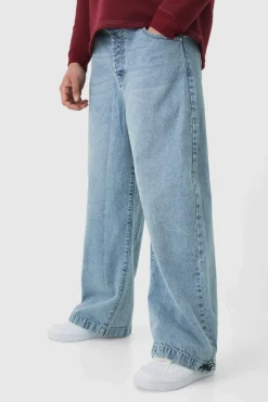 Cheap boohooMAN Parachute Baggy Blue Washed Jeans light blue