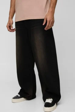 Cheap boohooMAN Parachute Baggy Jeans washed black