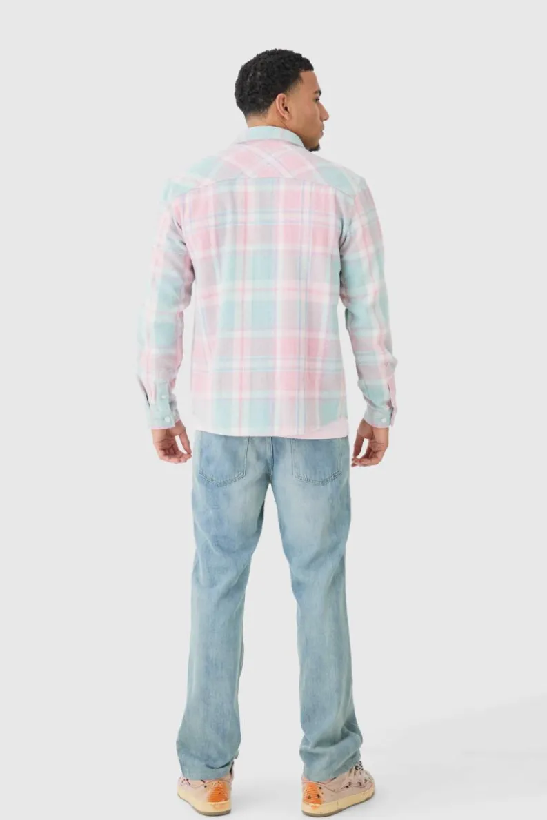 Shop boohooMAN Pastel Check Overshirt light blue