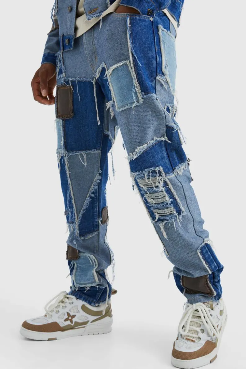 Store boohoo Patchwork Denim Jacket and Jeans Set blue
