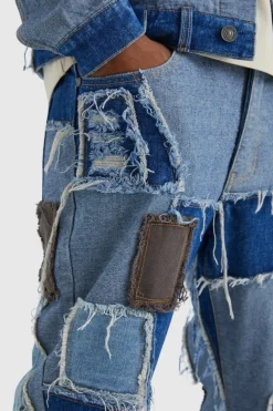 Store boohoo Patchwork Denim Jacket and Jeans Set blue