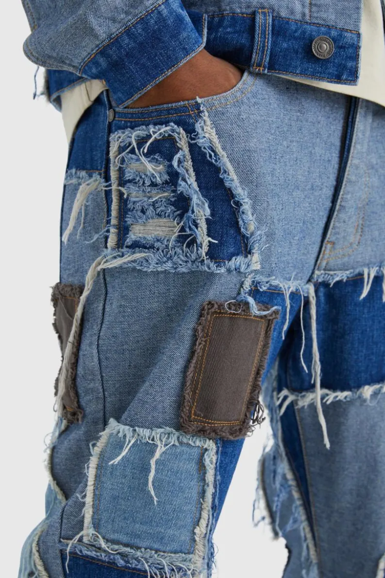 Store boohoo Patchwork Denim Jacket and Jeans Set blue