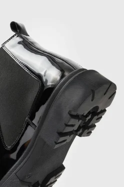 Best Sale boohooMAN Patent Chelsea Boots With Track Sole black