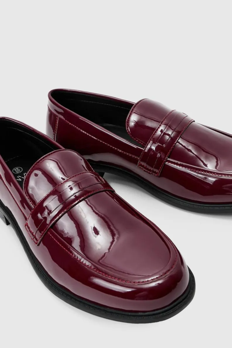 Shop boohooMAN Patent Pu Loafers burgundy