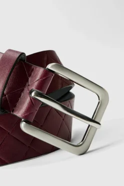 Shop boohooMAN Patterned Belt burgundy